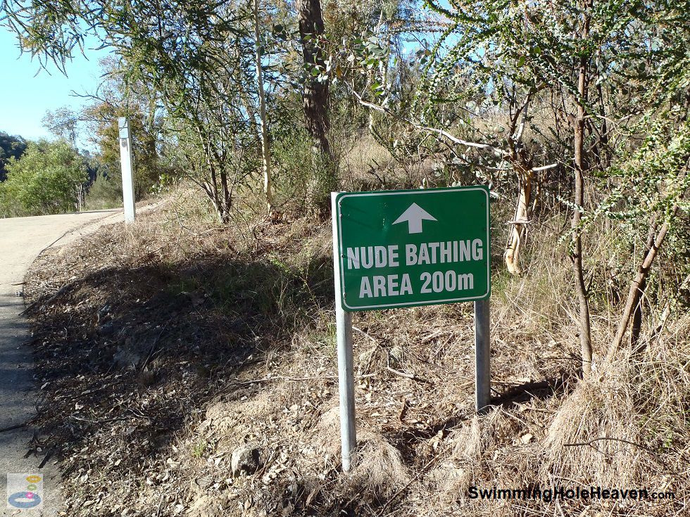 The sign to the nude bathing area at Kambah Pool